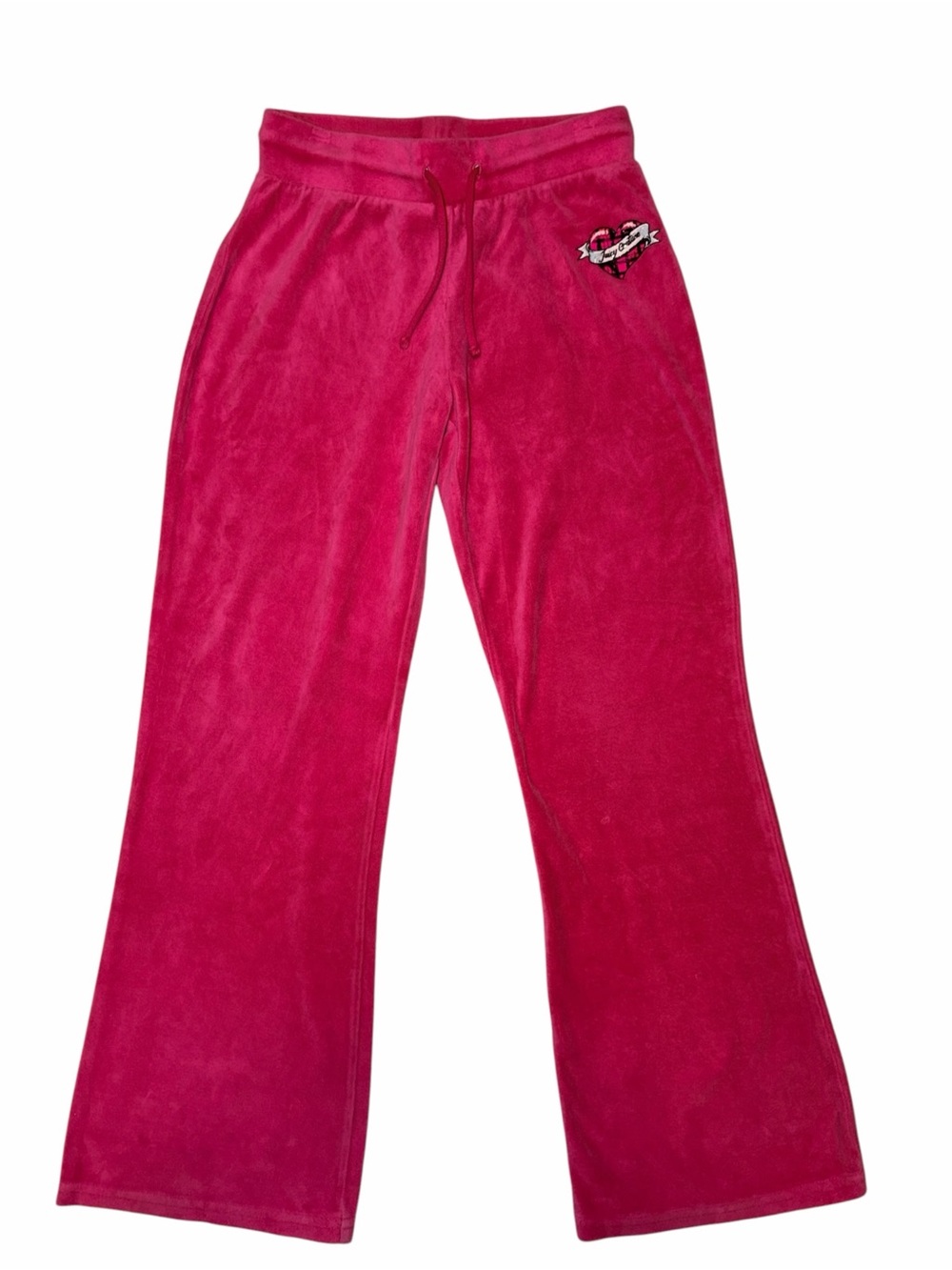 Vintage Y2K Juicy Couture Hot Pink Velour Wide Leg Pants Girls 7/8 Bling
